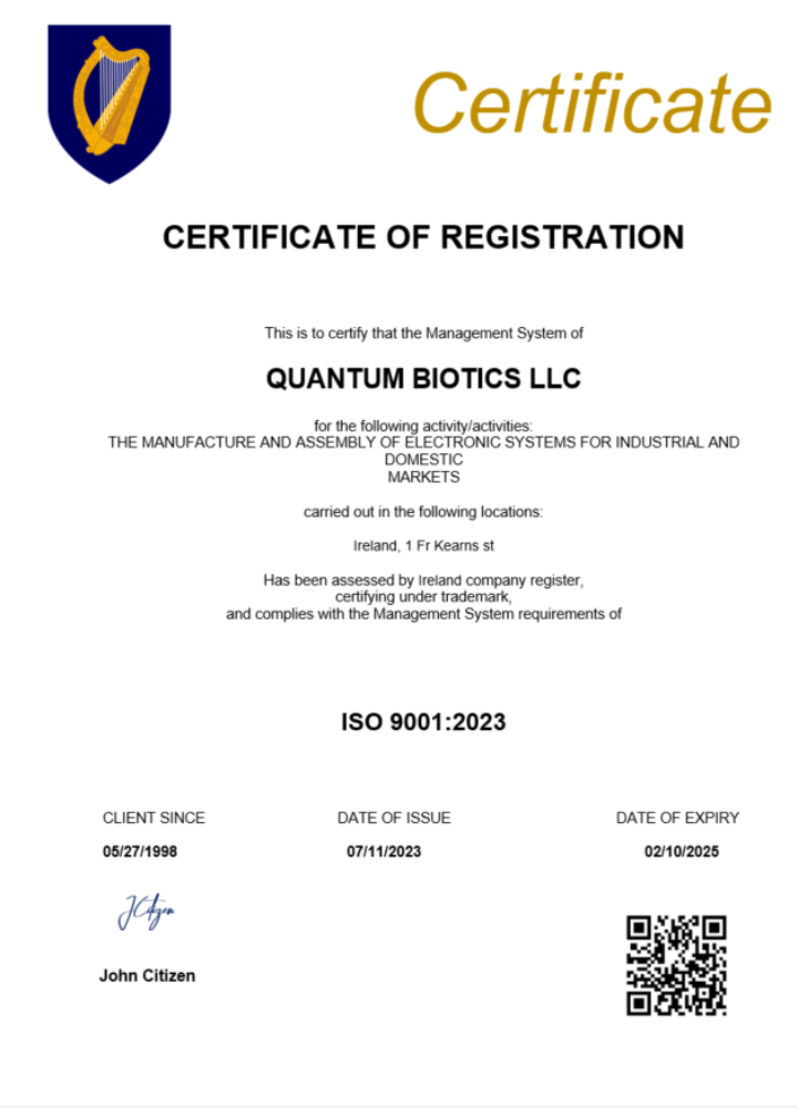 Ireland certificate of registration Word and PDF template